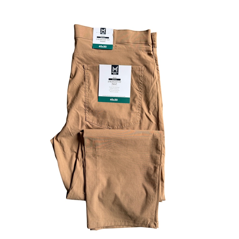 Member's Mark Mens Denali Straight Fit Pant 40x30 Tan Khaki Stretch UPF 50 NEW